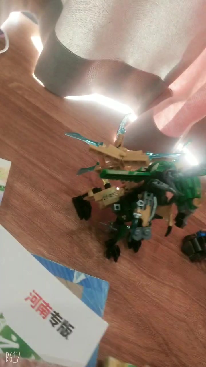 原本那应该是两头龙但是金色的头部零件被我弟弄掉一个也就是找不到了然后被我合在了一起他俩当中那个小坦克是我自己拼的第三个大家，我是有钢铁压力的机甲改造而成的我承认我指甲有点长不要在意好久没有剪了